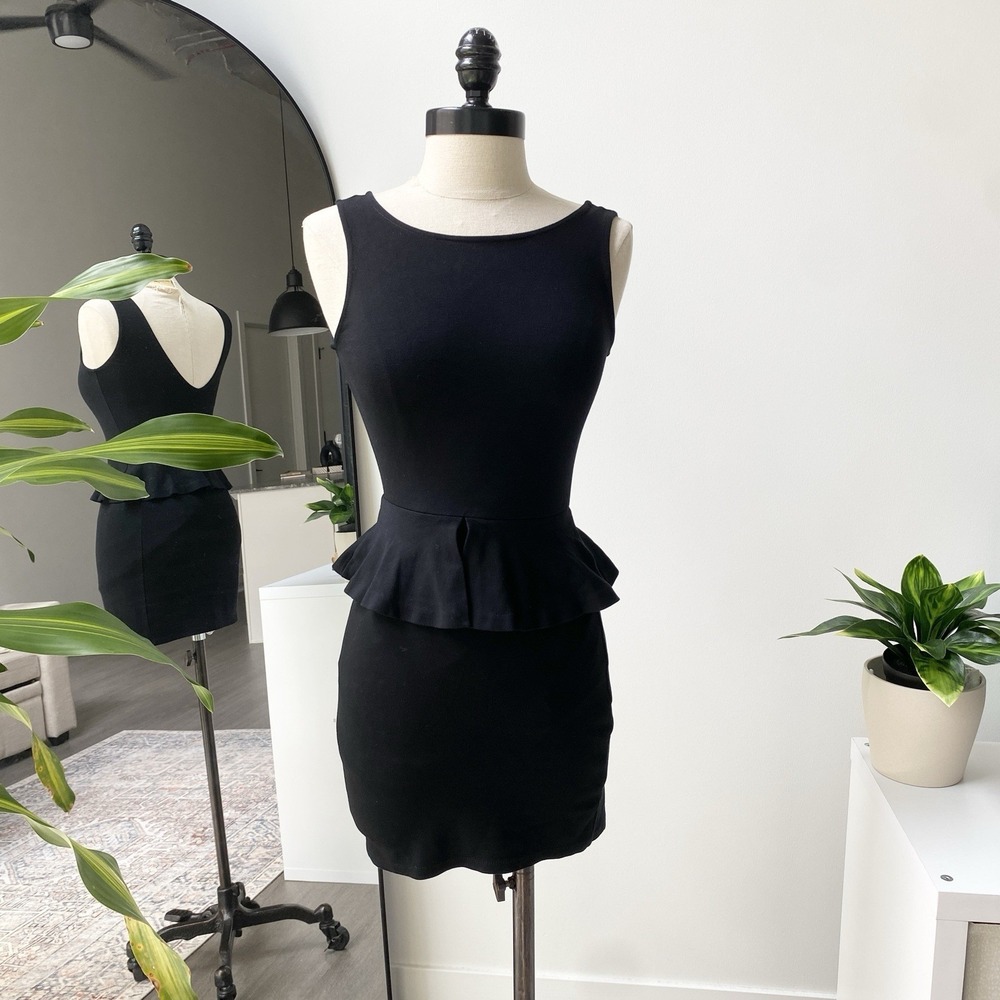Zara Trafaluc Black Peplum Tight Pencil Sleeveless Mini Dress Women's Size Small